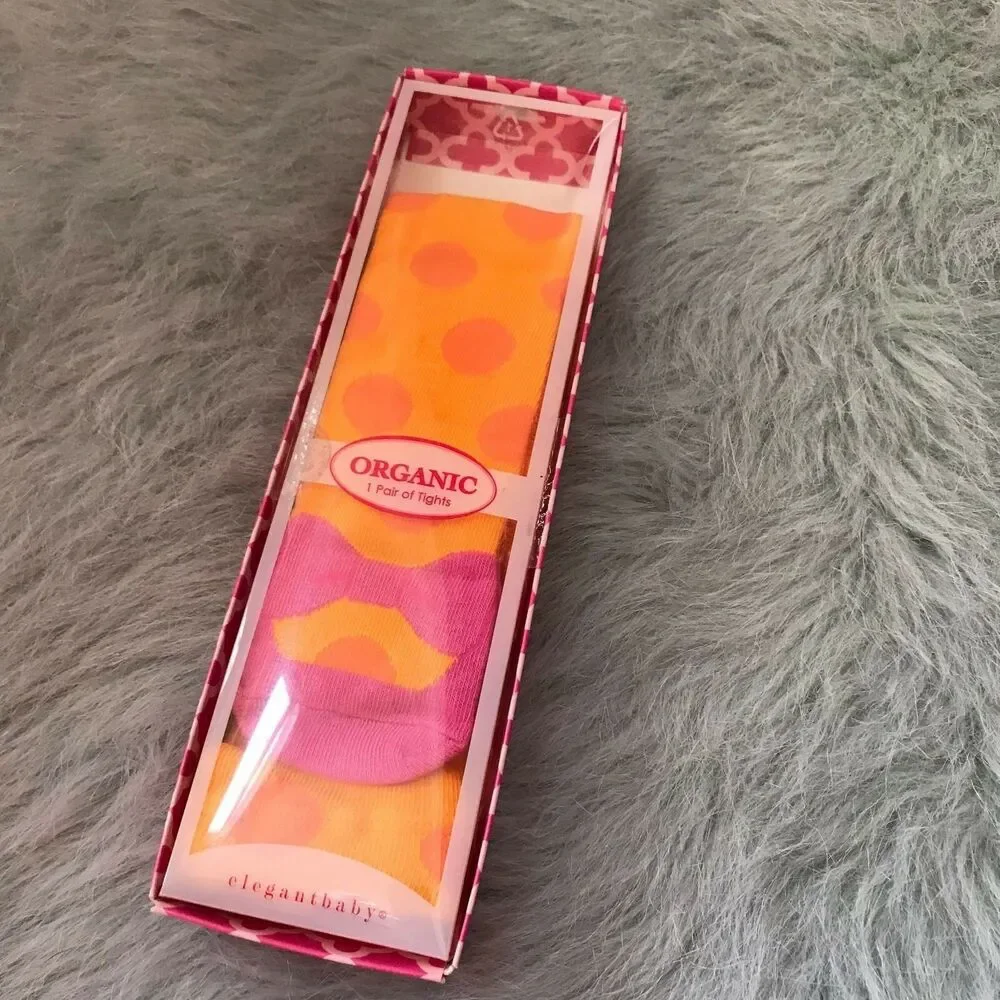Elegant Baby Orange Pink Tights Mary Jane 0-12 mo NEW‎ NWT Polka Dot Organic